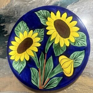 12" Handmade Talavera Sunflower Plate – Mexican Pottery Wall Decor, Lead-Free